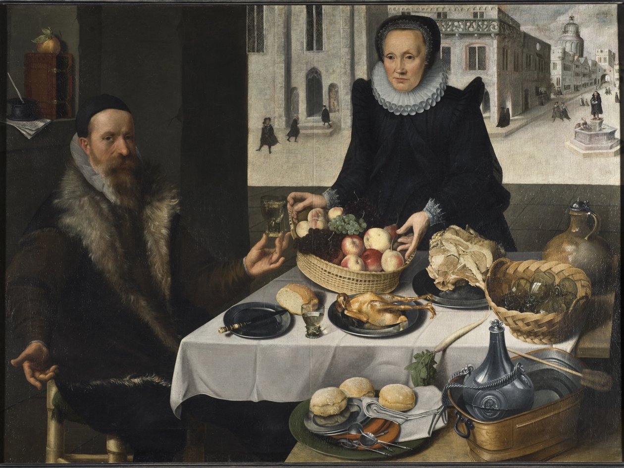 Kettős portré egy pár koráról – Dupla portré egy idős párról, Flegel, Georg (1566-1638). Olajfestmény. Mérete: 134,5x186 cm. Nemzeti Múzeum Stockholm alkotó: Georg Flegel