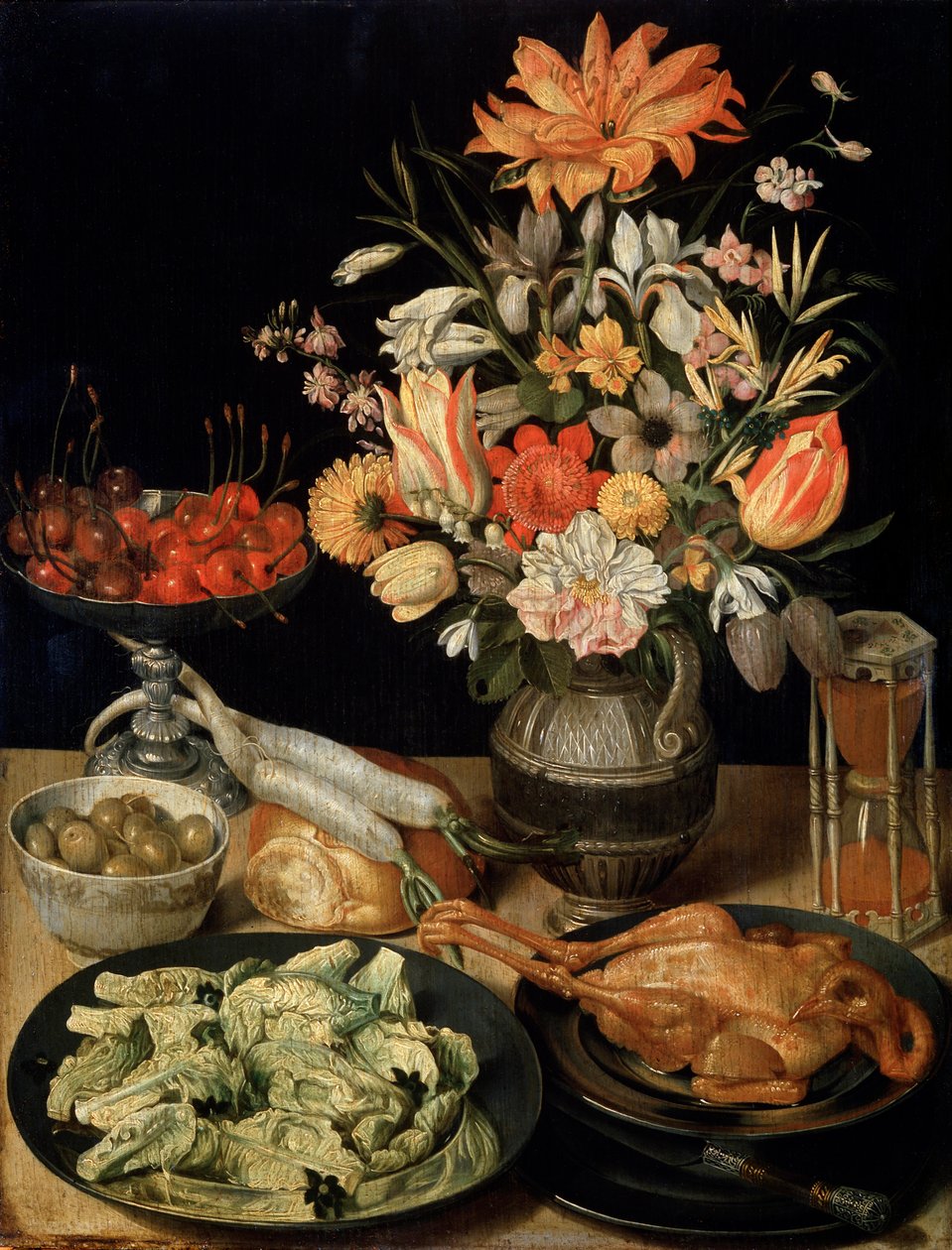 Csendélet virágokkal és harapnivalóval, c1630-c1635 alkotó: Georg Flegel
