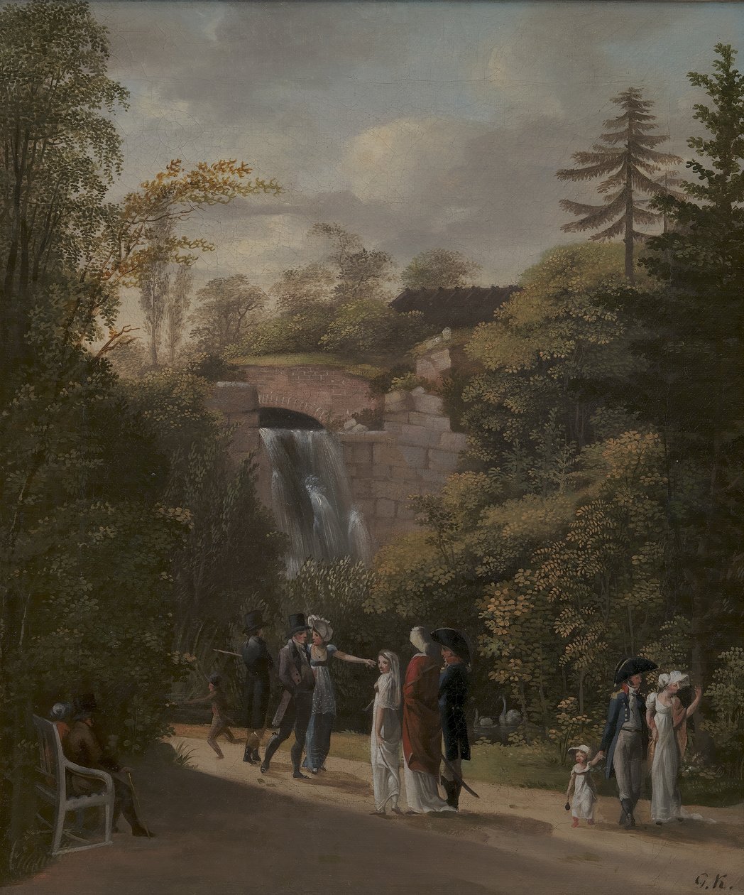 Dánul: Vandfaldet i Frederiksberg Have The Waterfall in Frederiksberg Garden (Vízesés Frederiksberg kertjében) alkotó: Georg Friedrich Kersting
