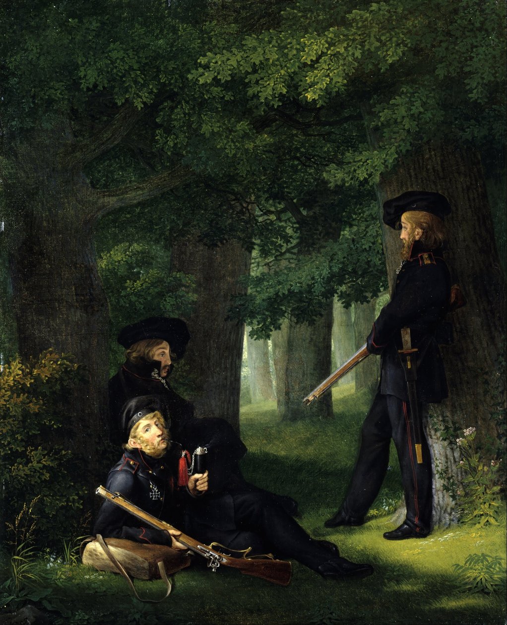 Németül: Theodor Körner, Friedrich Friesen és Heinrich Hartmann az előőrsön Az előőrsön alkotó: Georg Friedrich Kersting