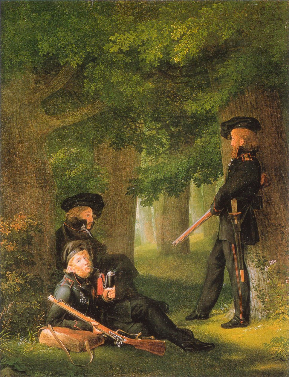 Németül: Theodor Körner, Friedrich Friesen és Heinrich Hartmann az előőrsökön alkotó: Georg Friedrich Kersting