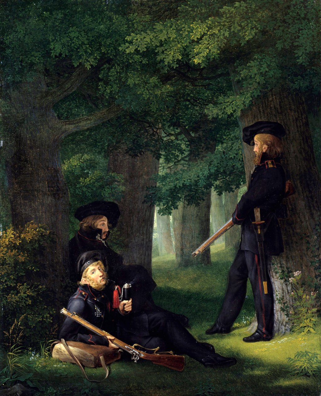 "Az előőrsök" (Outpost Duty) (Theodor Koerner (1791-1813, porosz költő és katona), Karl Friedrich Friesen (1784-1814, oktató és mester) és Heinrich Hartmann festménye Georg Friedrich Kersting (1785-) 1847) 1815 Mérete 46x35 cm alkotó: Georg Friedrich Kersting