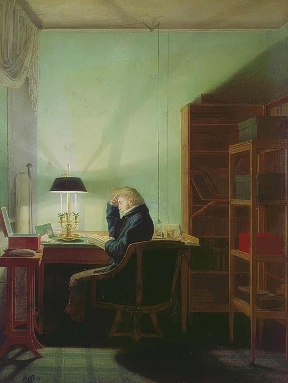 Olvasó lámpafénynél. 1814 alkotó: Georg Friedrich Kersting
