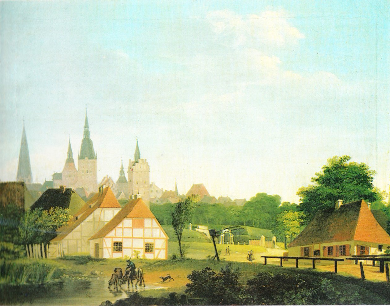 Rostock látképe nyugatról alkotó: Georg Friedrich Kersting