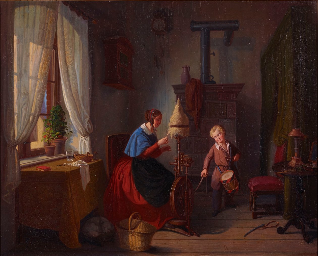 Nő a fonókeréknél és dobos fiú szablyával alkotó: Georg Friedrich Kersting
