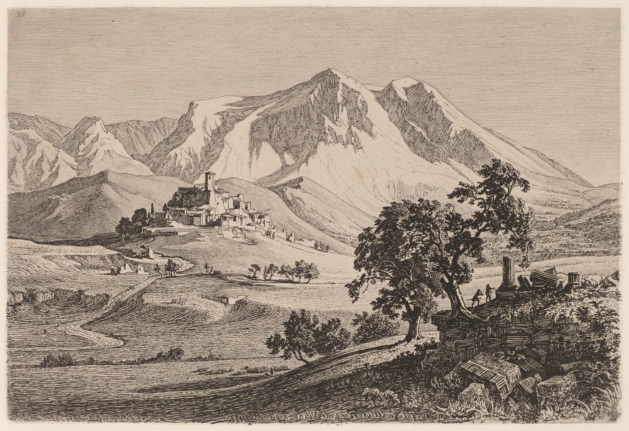 Kilátás Albe és Monte Velino-ra az Abruzziban alkotó: Georg Heinrich Busse
