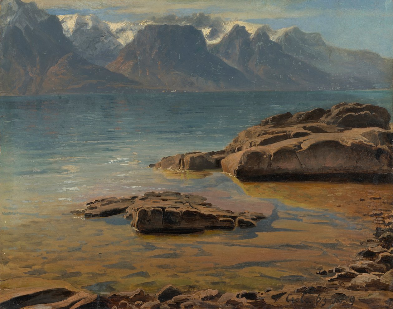 Genfi-tó Vevey közelében Evian felé alkotó: Georg Heinrich Crola