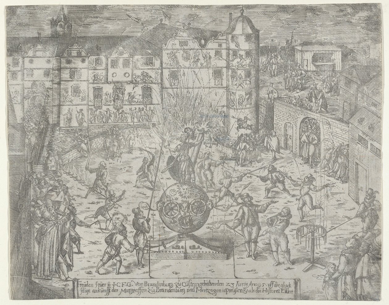 Tűzijáték 1595. június 23-án Brandenburg és Du... őrgróf Küstrinbe való belépésére, 1595. alkotó: Georg Keller