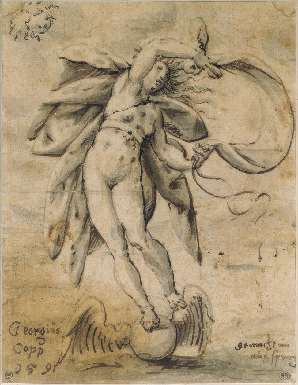 Szárnyas gömbön vitorlázó Fortuna alkotó: Georg Kopp