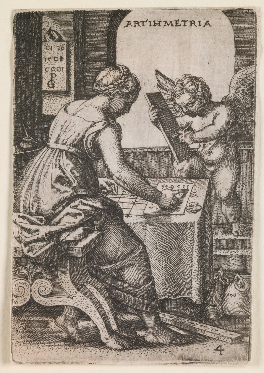 Arithmetria, a "Szabad művészetek" sorozatból, 1541 körül (metszet) alkotó: Georg Pencz