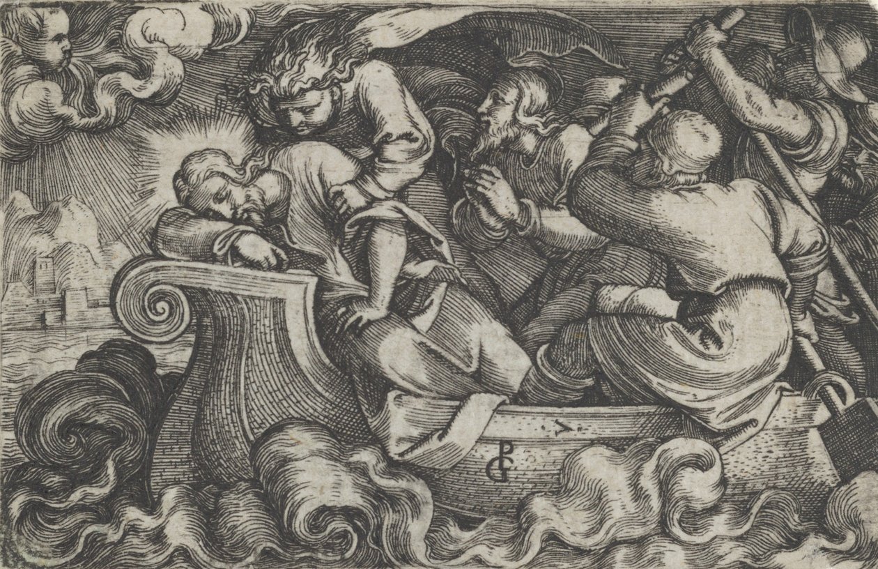 Krisztus alszik a vihar alatt a Tiberias-tavon, Krisztus története, 1534-35. alkotó: Georg Pencz