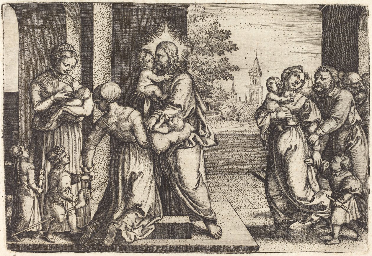 Krisztus gyerekekkel körülvéve alkotó: Georg Pencz