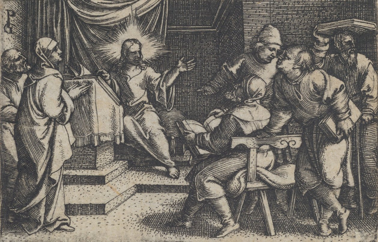 Krisztus az orvosokkal a templomban, Krisztus története, 1534-35. alkotó: Georg Pencz