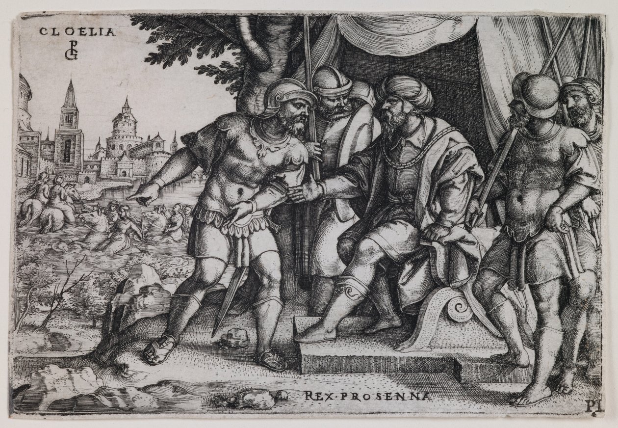 Cloelia és Porsenna etruszk király, 1536-37 körül (metszet) alkotó: Georg Pencz