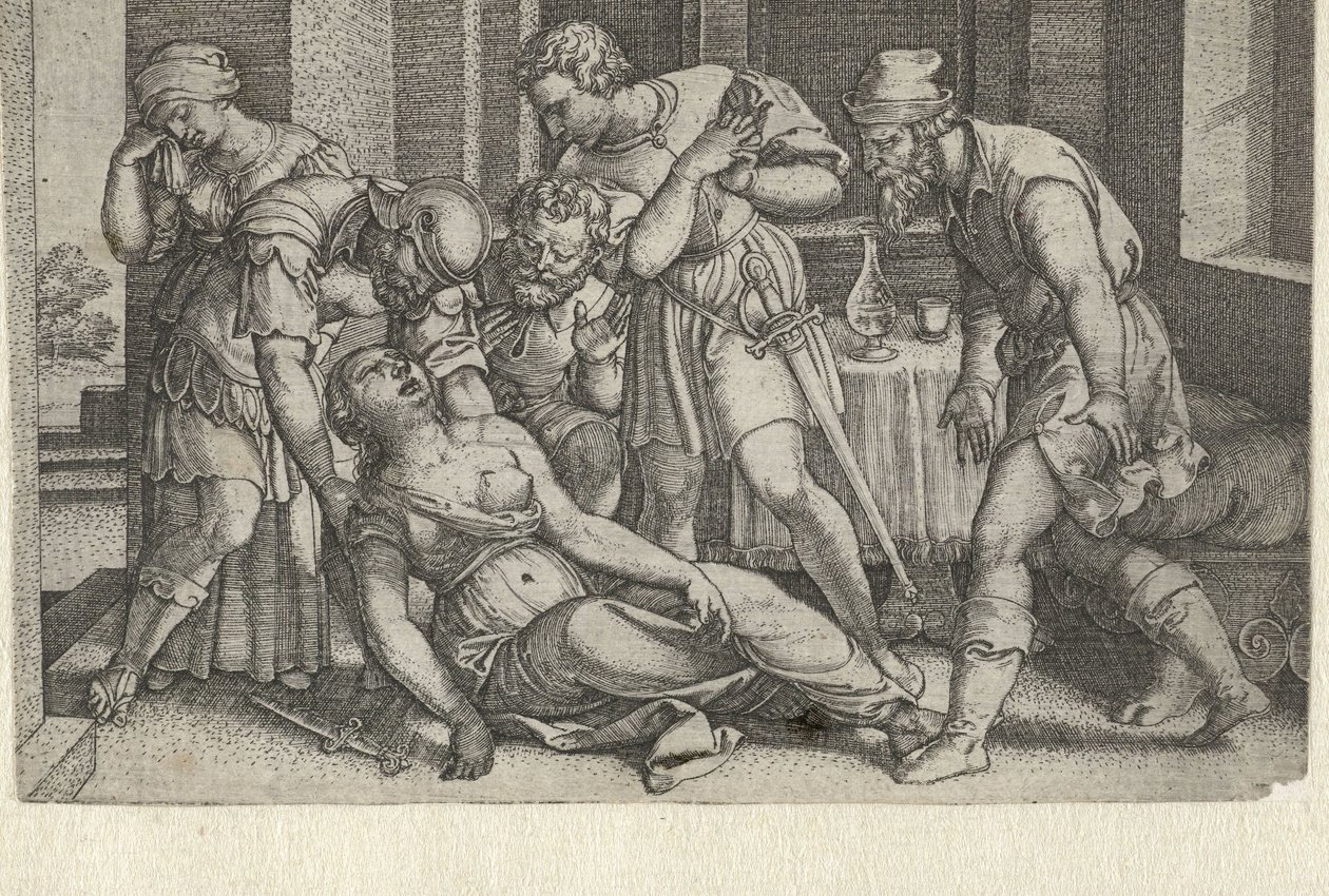 Collatinus és Brutus a haldokló Lucretiánál Történetek a kora római történelemből (sorozat címe) alkotó: Georg Pencz