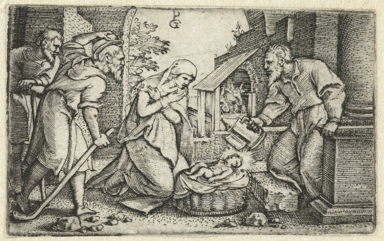 Születés és a pásztorok imádása Krisztus élete (sorozat címe) alkotó: Georg Pencz
