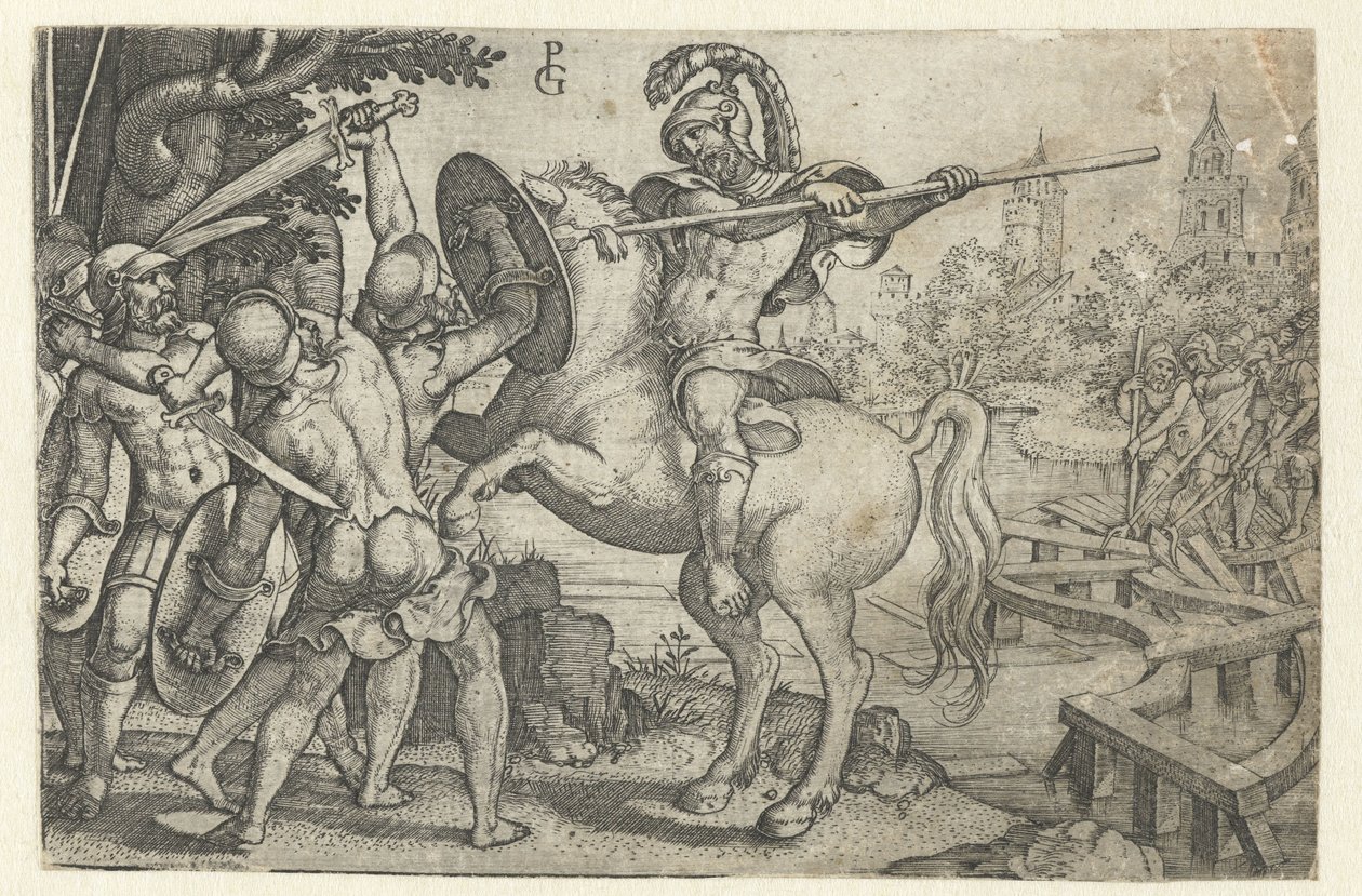 Horace Cocles védi a Tiberis feletti hidat Történetek a kora római történelemből (sorozat címe) alkotó: Georg Pencz