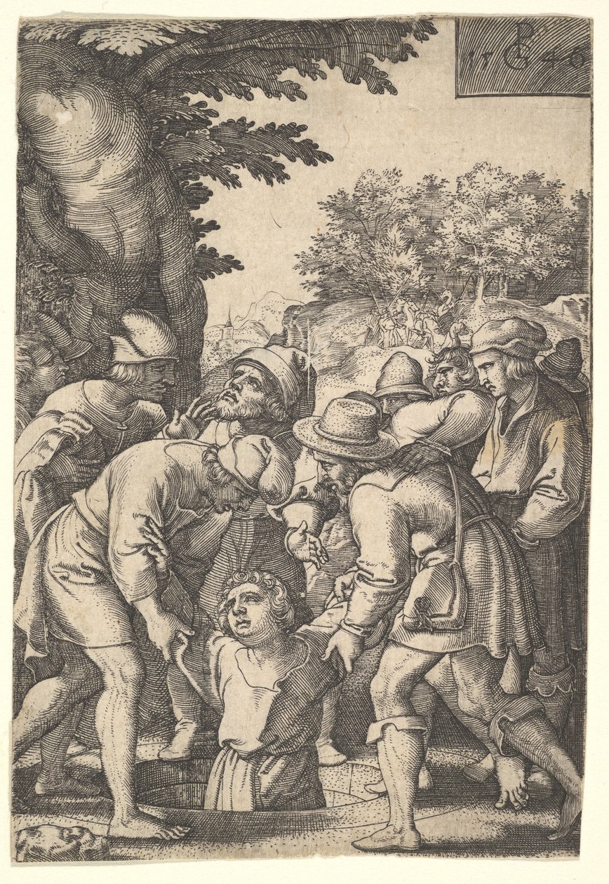 Józsefet testvérei kútba engedték, a József története című sorozatból, 1546. alkotó: Georg Pencz