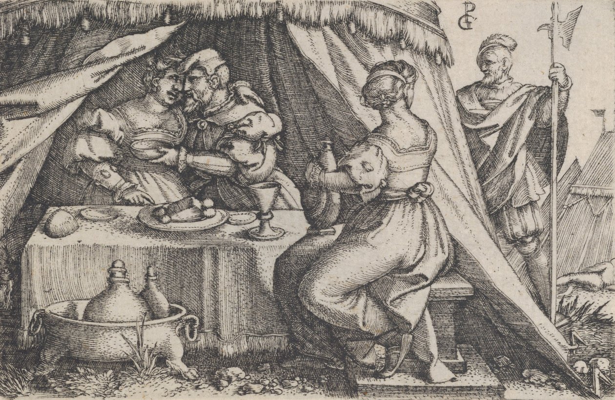 Judit és Holofernész vacsoráznak. alkotó: Georg Pencz