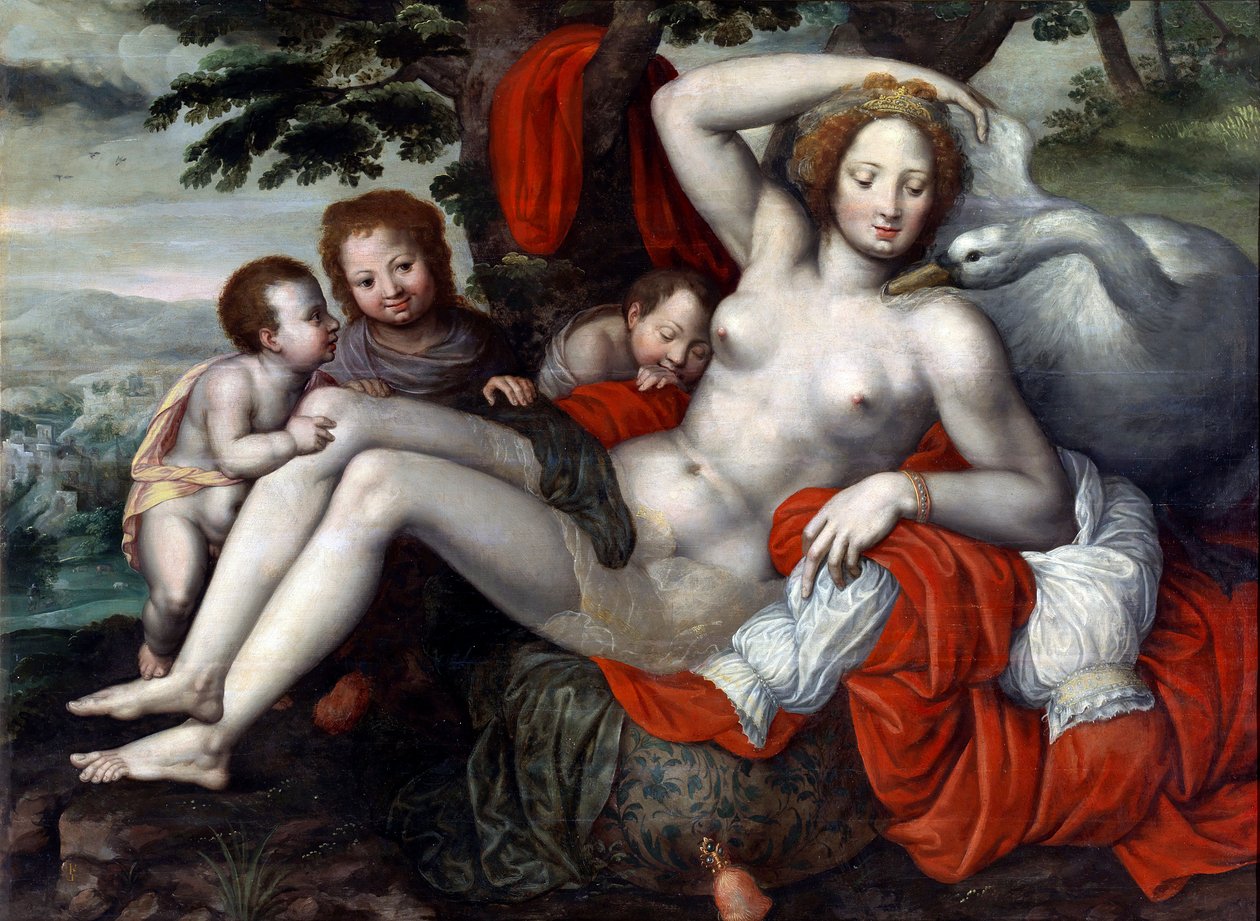 "Léda és a hattyú" - Léda és a hattyú, Pencz, Georg (Jorg) (1500/02-1550), 16. század közepe. - Olaj, fa, 92x126 - Réti Múzeum, Madrid alkotó: Georg Pencz