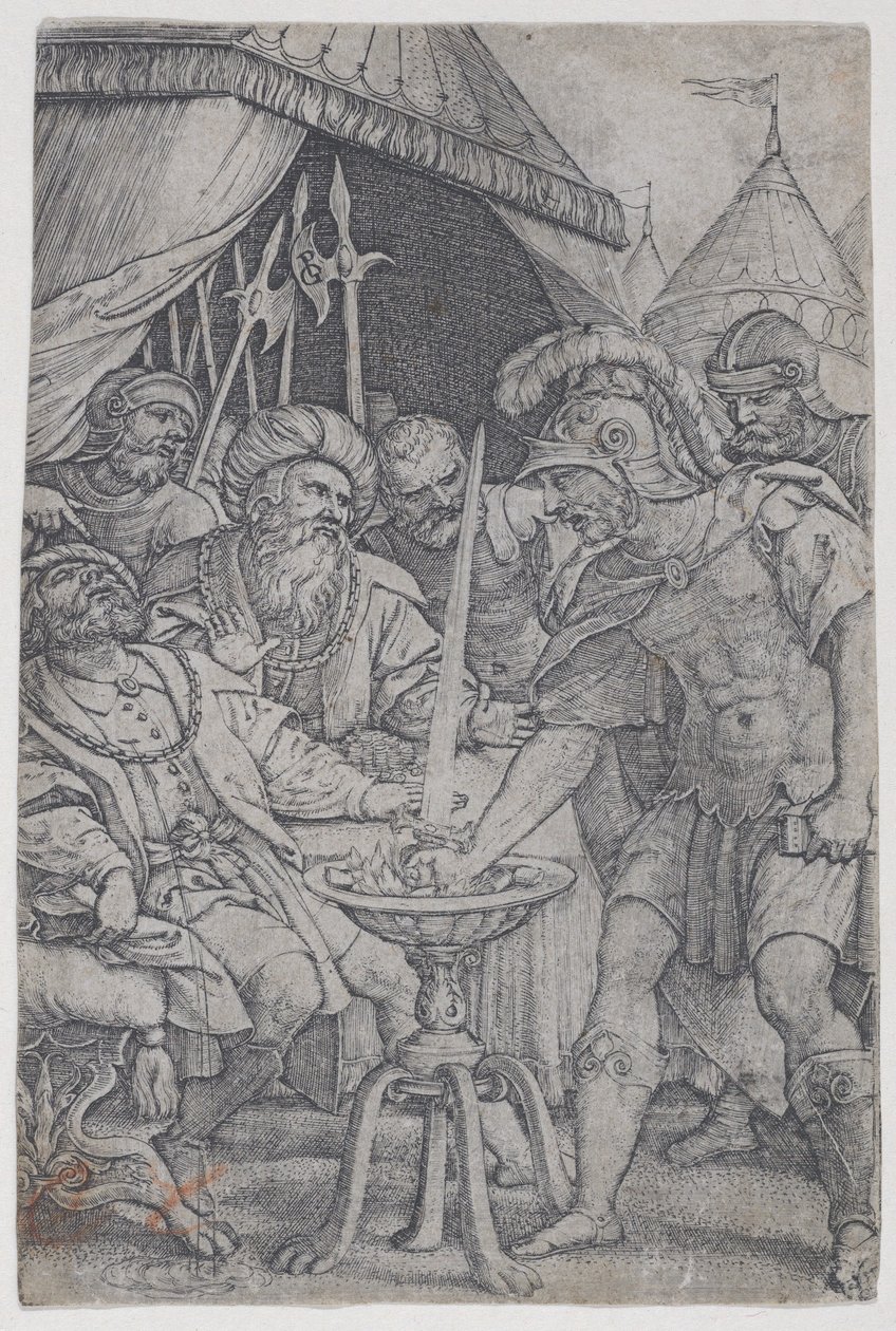 Mucius Scaevola és Porsenna, a Római hősökből, 1535., 1535. alkotó: Georg Pencz