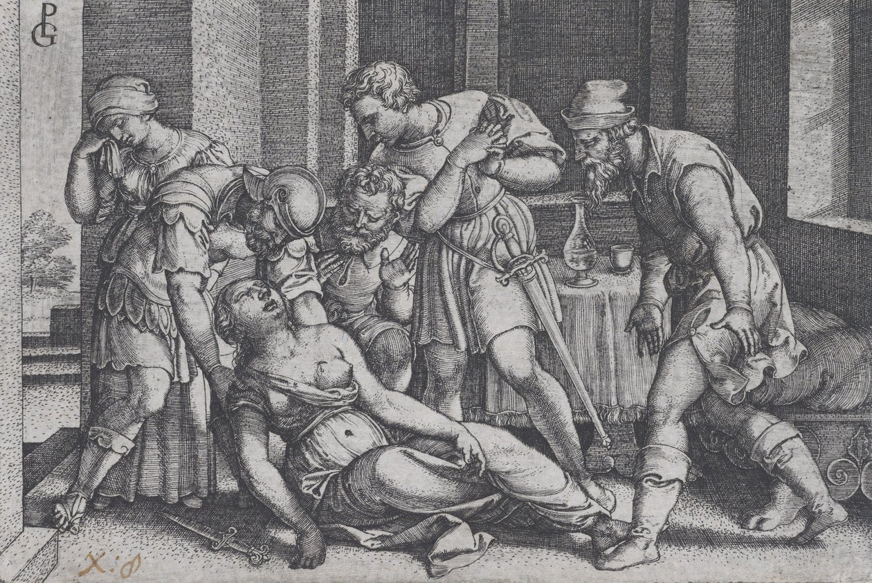 Lucretia öngyilkossága, Jelenetek a római történelemből. alkotó: Georg Pencz