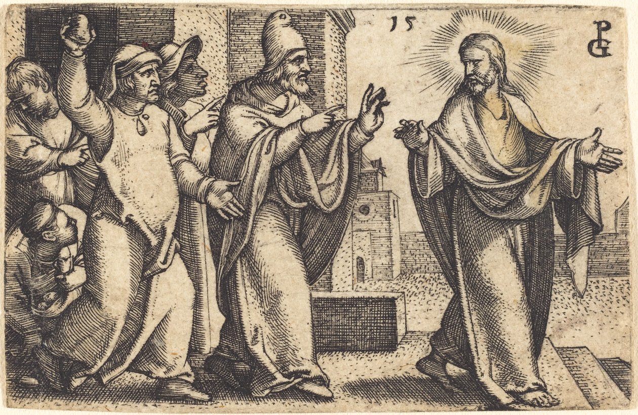 A farizeusok meg akarják kövezni Krisztust alkotó: Georg Pencz
