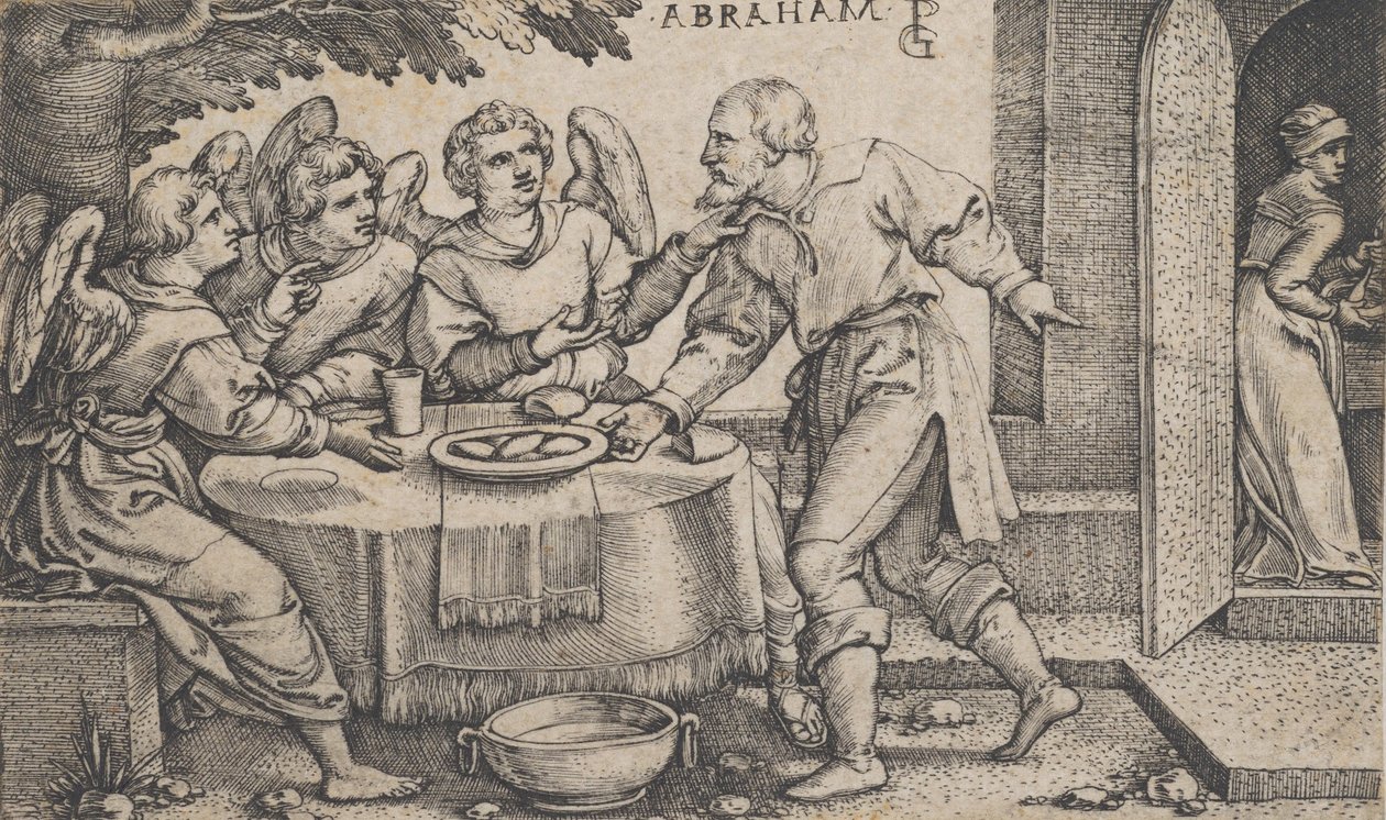 A három angyal Ábrahámhoz látogat, Ábrahám története című filmből. alkotó: Georg Pencz