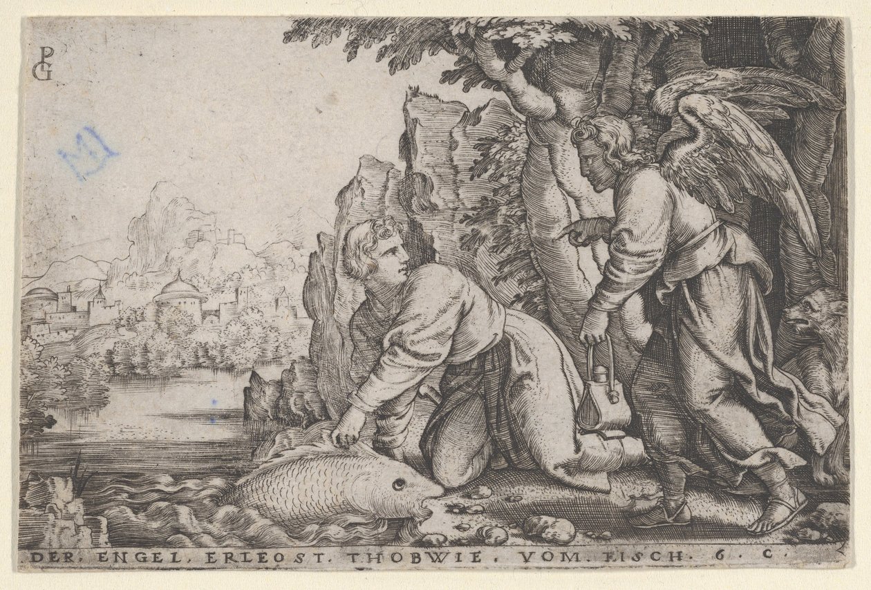 Tobiolus elkapja a halat, A Tóbiás története, 1543-ból. alkotó: Georg Pencz