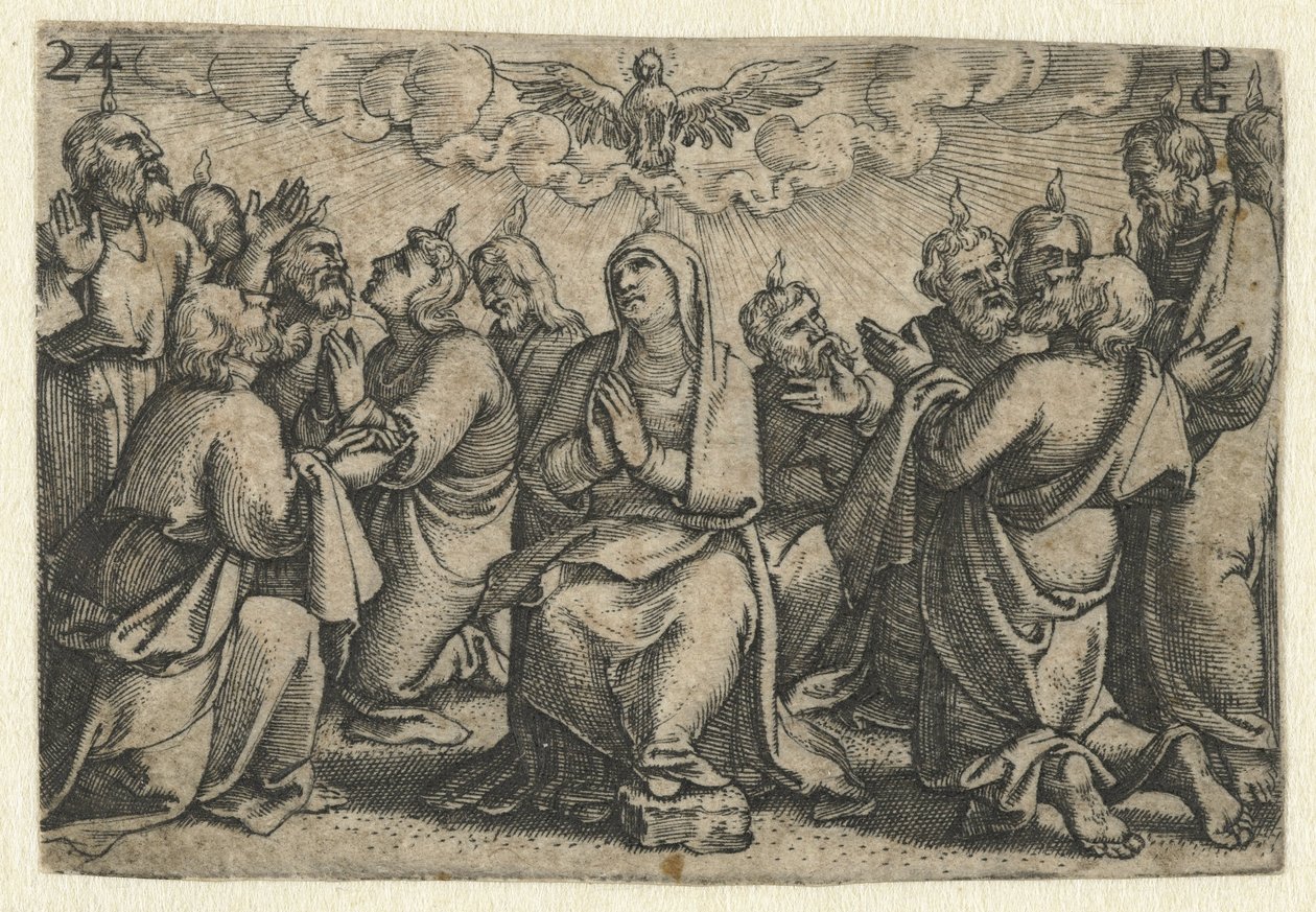 A Szentlélek kiáradása pünkösd Krisztus élete (sorozat címe) alkotó: Georg Pencz