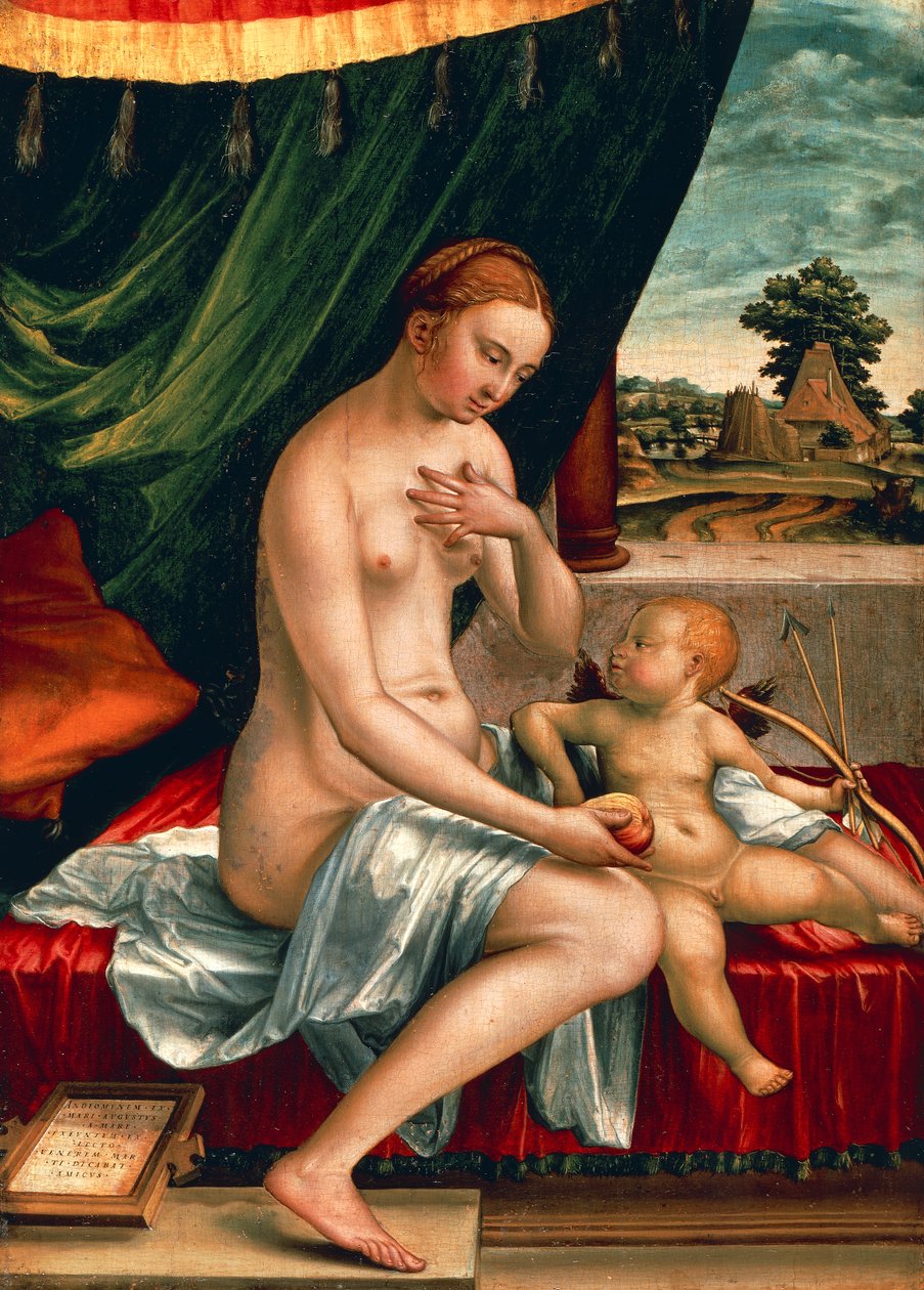 Pencz Georg Vénusz és Ámor (kb. 1500-1550), olaj, panel, 47x34 cm, 1528 körül alkotó: Georg Pencz