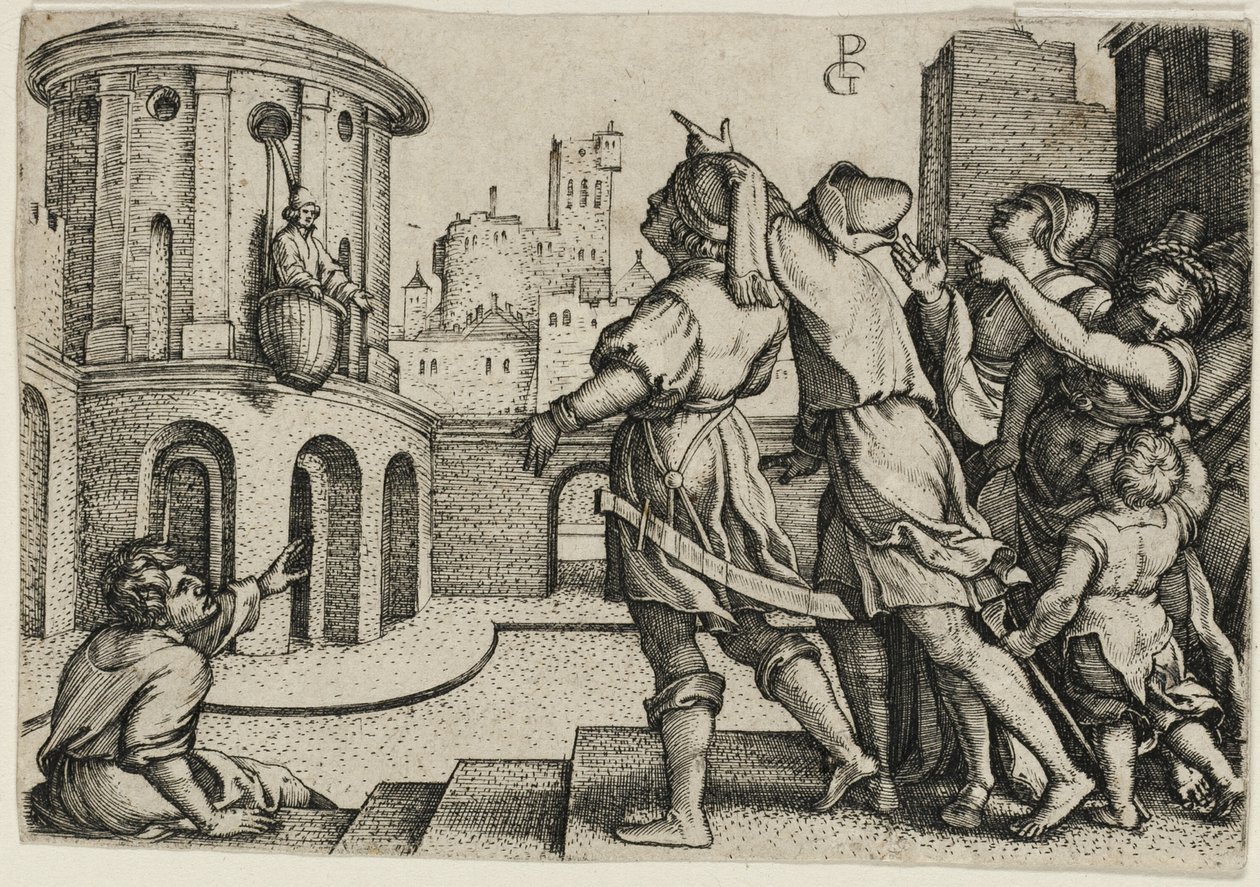Virgil kosárba függesztve, másolat alkotó: Georg Pencz