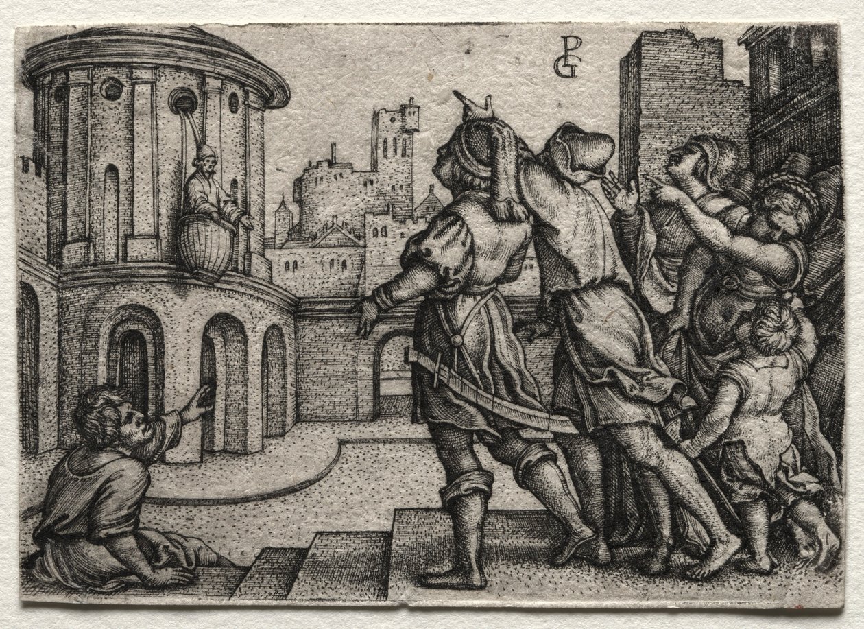 Vergilius kosárban lóg, 1541-42 körül. alkotó: Georg Pencz