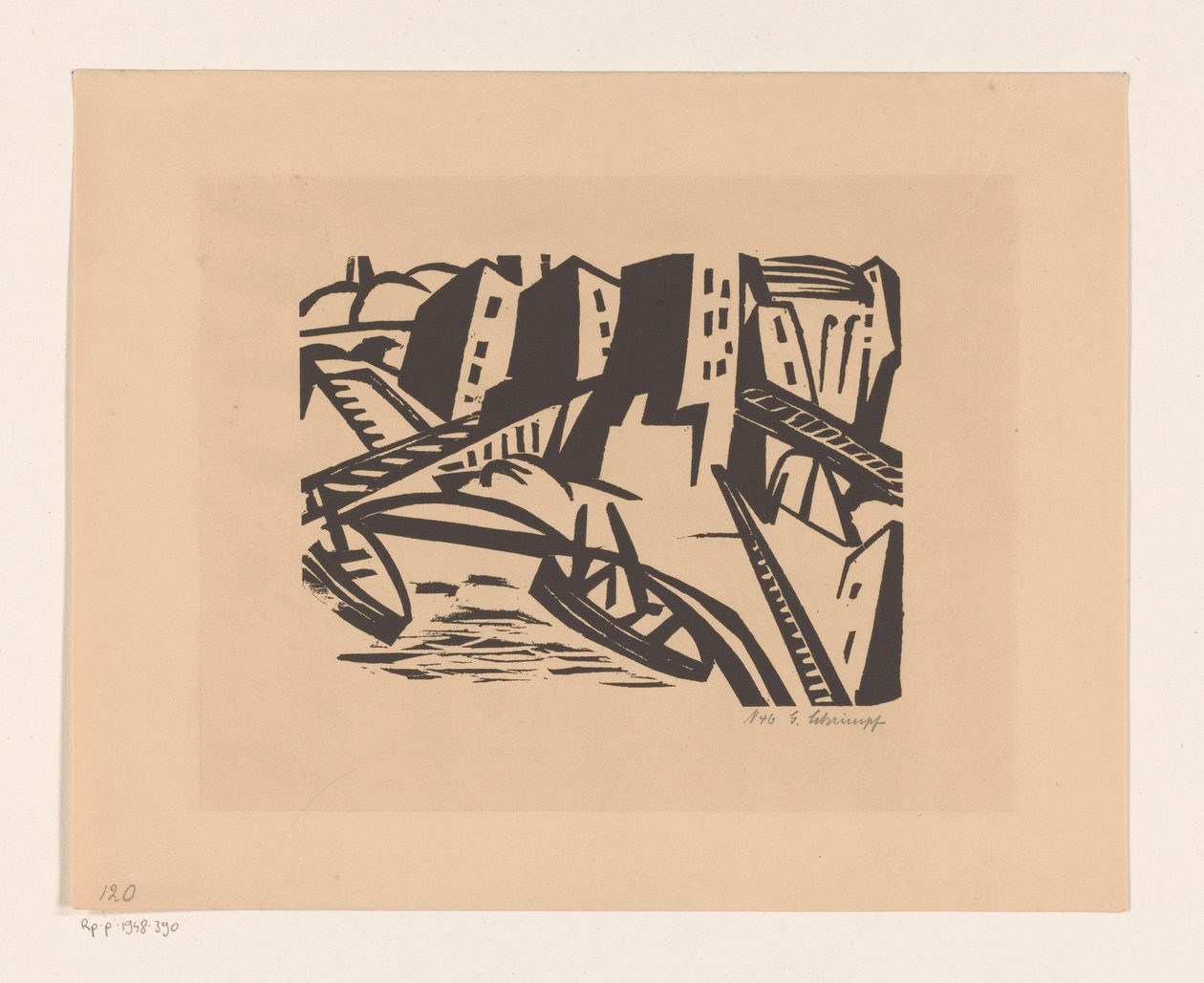 Hajók egy rakparton a városban alkotó: Georg Schrimpf (signed by artist)