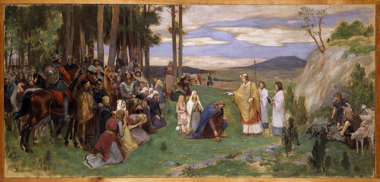 Anschaire (Oscar) de Breme (801-865) preche le christianisme en Scandinavie – Ansgar, a kereszténységet prédikálva, Pauli, Georg (1855-1935). Olajfestmény. Mérete: 64x136 cm. Nemzeti Múzeum Stockholm alkotó: Georg Vilhelm Pauli