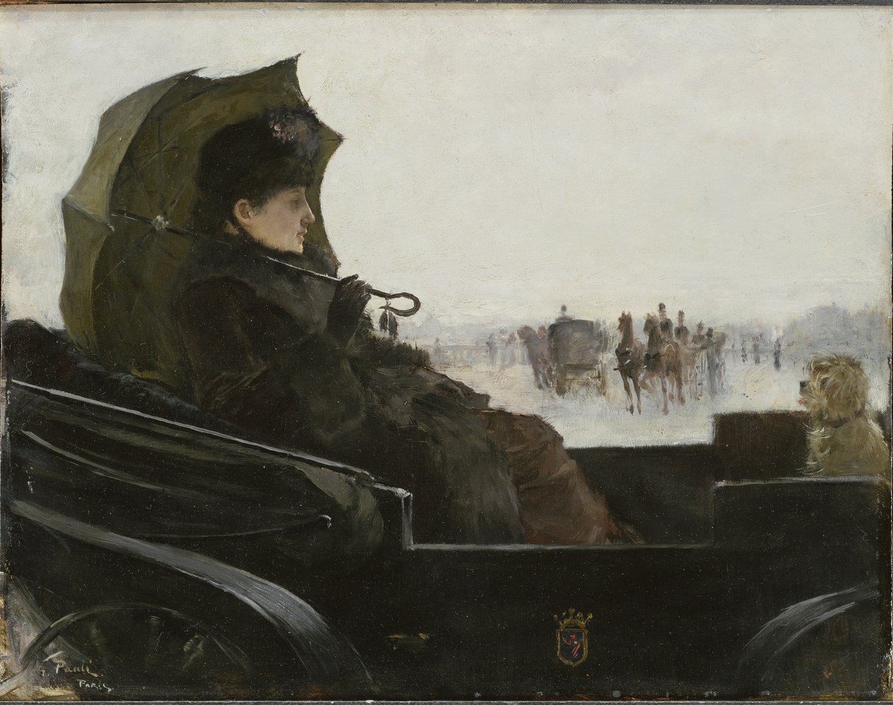 Nő hintón, Párizs – Hölgy landau kocsiban, Párizs, Pauli, Georg (1855-1935). olaj a fára alkotó: Georg Vilhelm Pauli