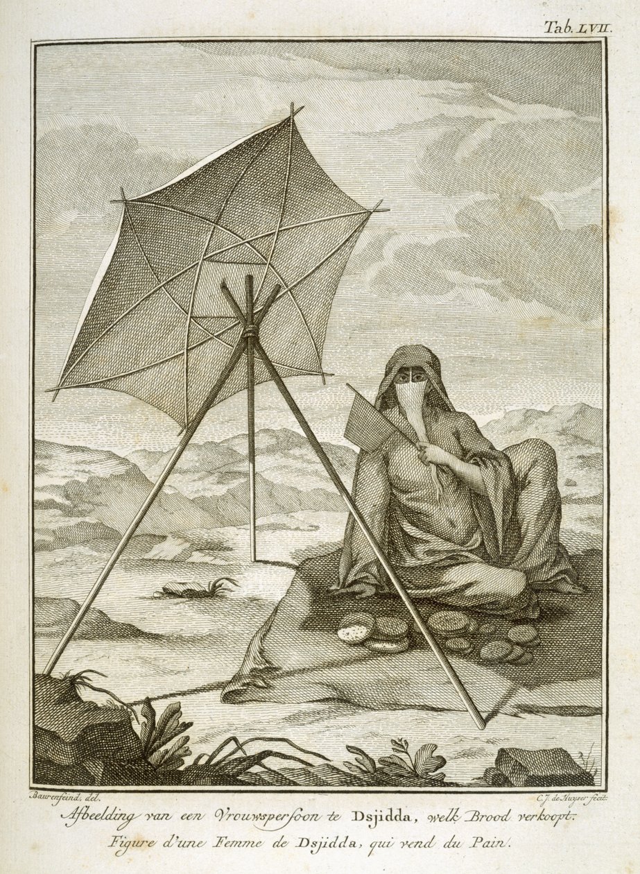 C. J. de Huyser metszett Dsjidda-i nő, aki laposkenyeret készít a sivatagban, 1772-74 körül alkotó: Georg Wilhelm Baurenfeind