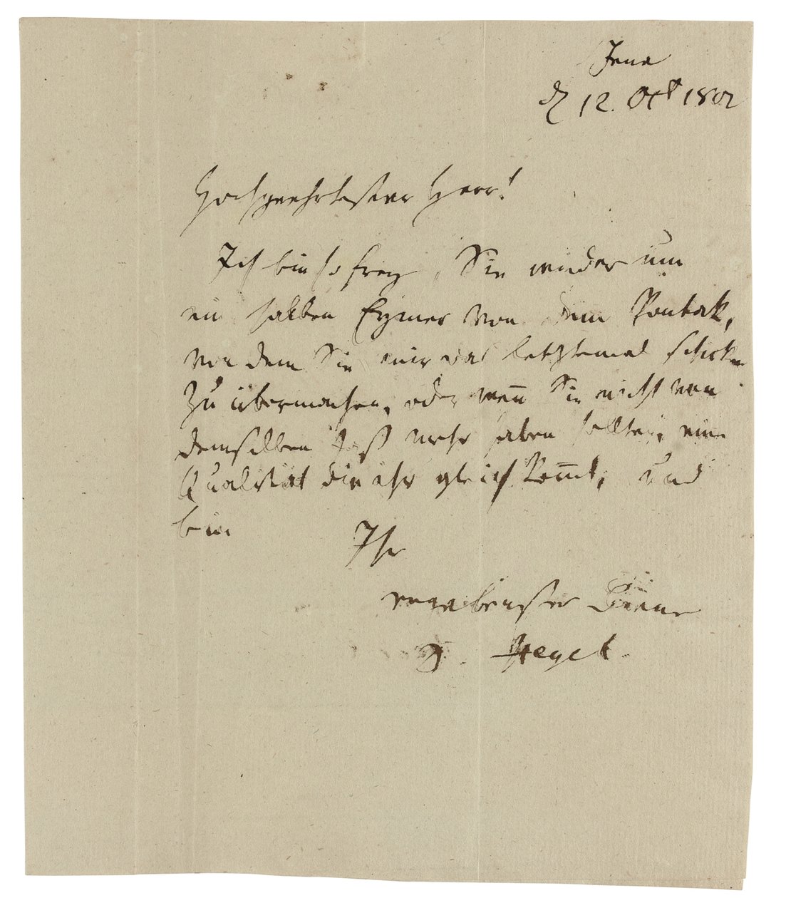 Autogram levél Gebruder Ramannnak (erfurti borkereskedők), Jéna alkotó: Georg Wilhelm Friedrich Hegel