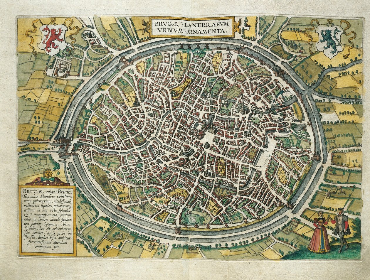 Belgium, Brugge térkép Kölnből, metszet alkotó: Georg Braun and Hogenberg Franz