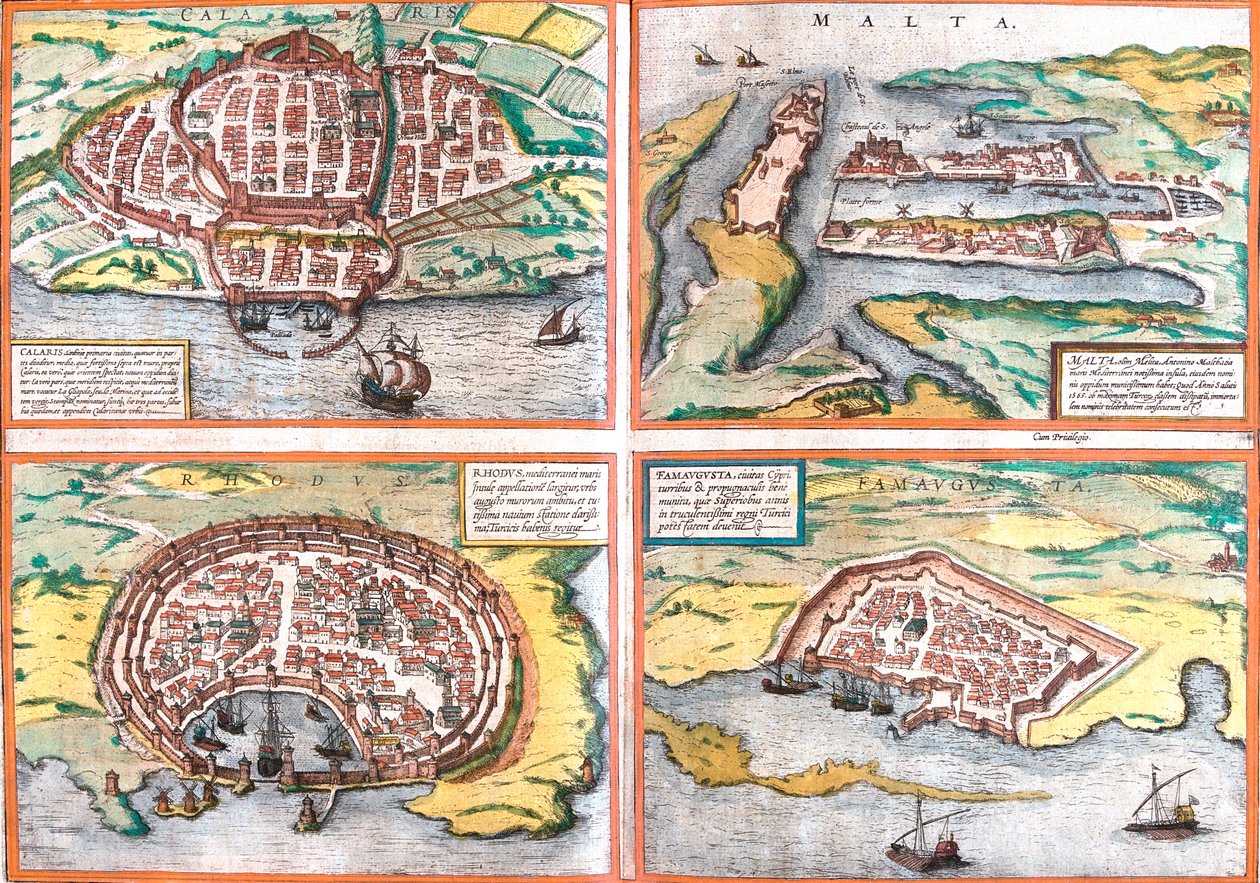 Cagliari, Málta, Rodosz, Famagusta, Olaszország, Málta, Görögország, Ciprus alkotó: Georg and Hogenberg Franz (1535 90) Braun