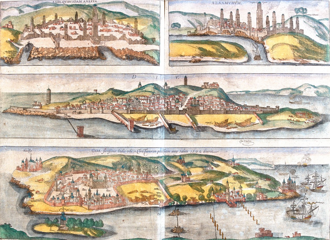Casablanca, Azemmour, Diu, Goa, Marokkó, India, India alkotó: Georg and Hogenberg Franz (1535 90) Braun