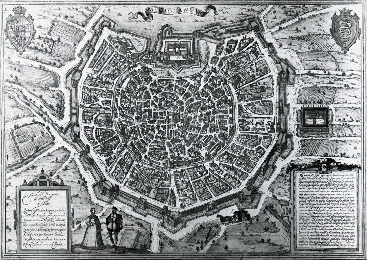 Milánó várostérképe, 1572, Antonio Lafreri (1512-1577), Georg Braun és Franz Hogenberg, Olaszország alkotó: Georg Braun and Hogenberg Franz