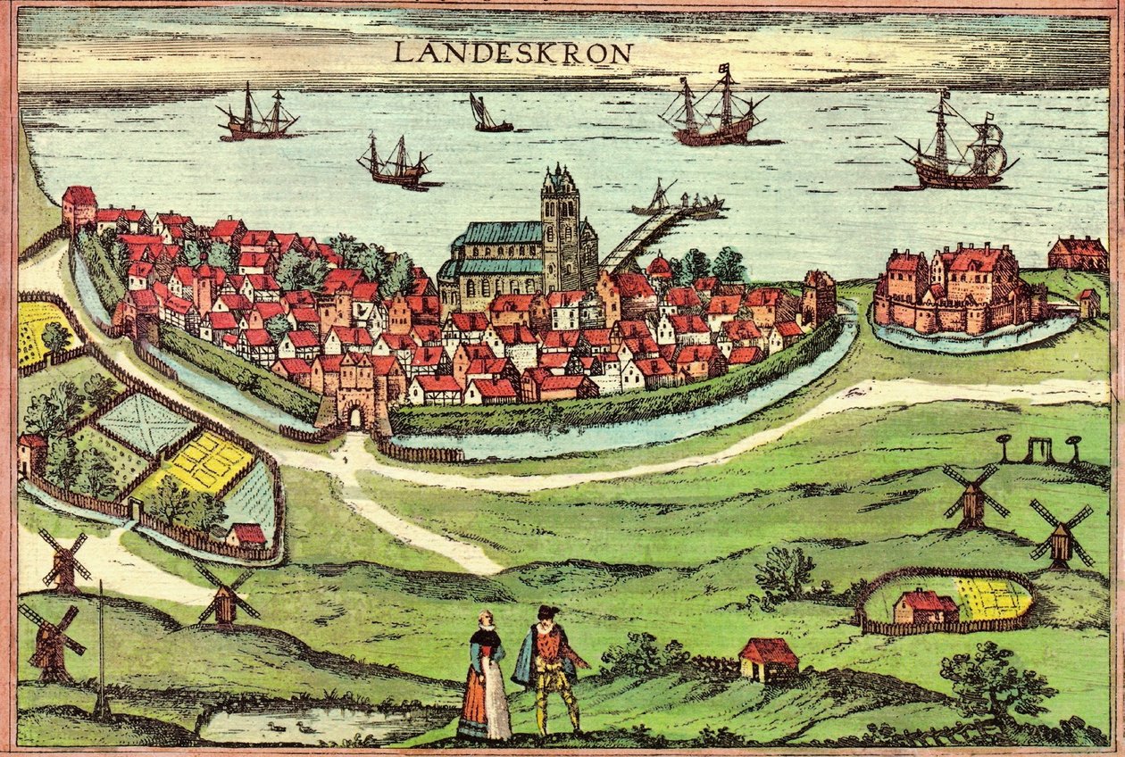 Landskrona városa, egy anti-hanzai kikötő, Dánia alkotó: Georg and Hogenberg Franz (1535 90) Braun