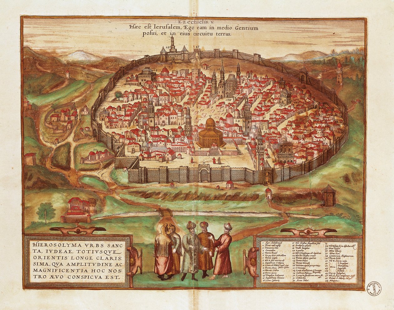Izrael és Palesztina, Jeruzsálem városa, Georg Braun és Franz Hogenberg, a Civitates Orbis Terrarumtól, színes metszet alkotó: Georg Braun and Hogenberg Franz