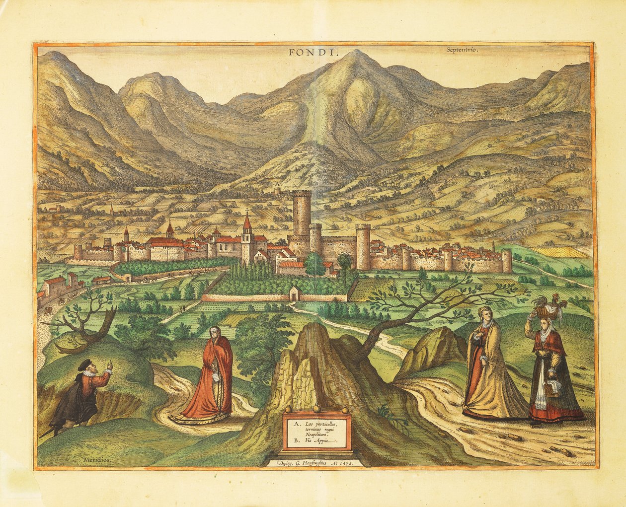 Fondi, Lazio régió térképe Georg Braun világtérképéről alkotó: Georg Braun and Hogenberg Franz