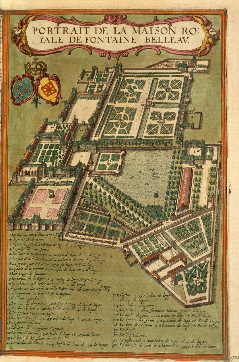 A Fontainebleau-i kastély térképe a második világháborúból, Georg Braun alkotó: Georg Braun and Hogenberg Franz