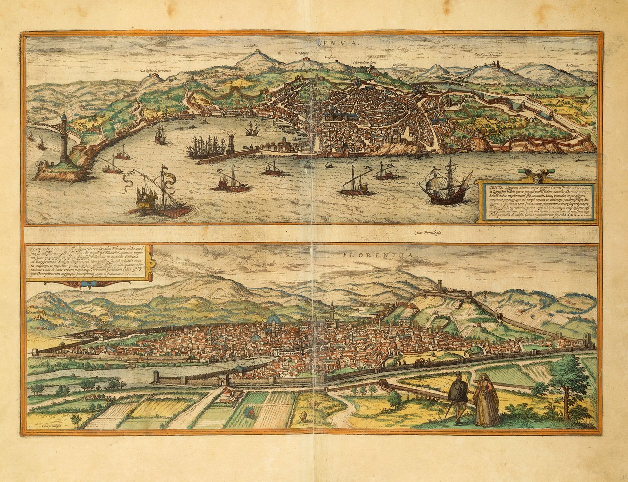 Georg Braun Genova és Firenze térképe az Egyesült Államokból alkotó: Georg Braun and Hogenberg Franz