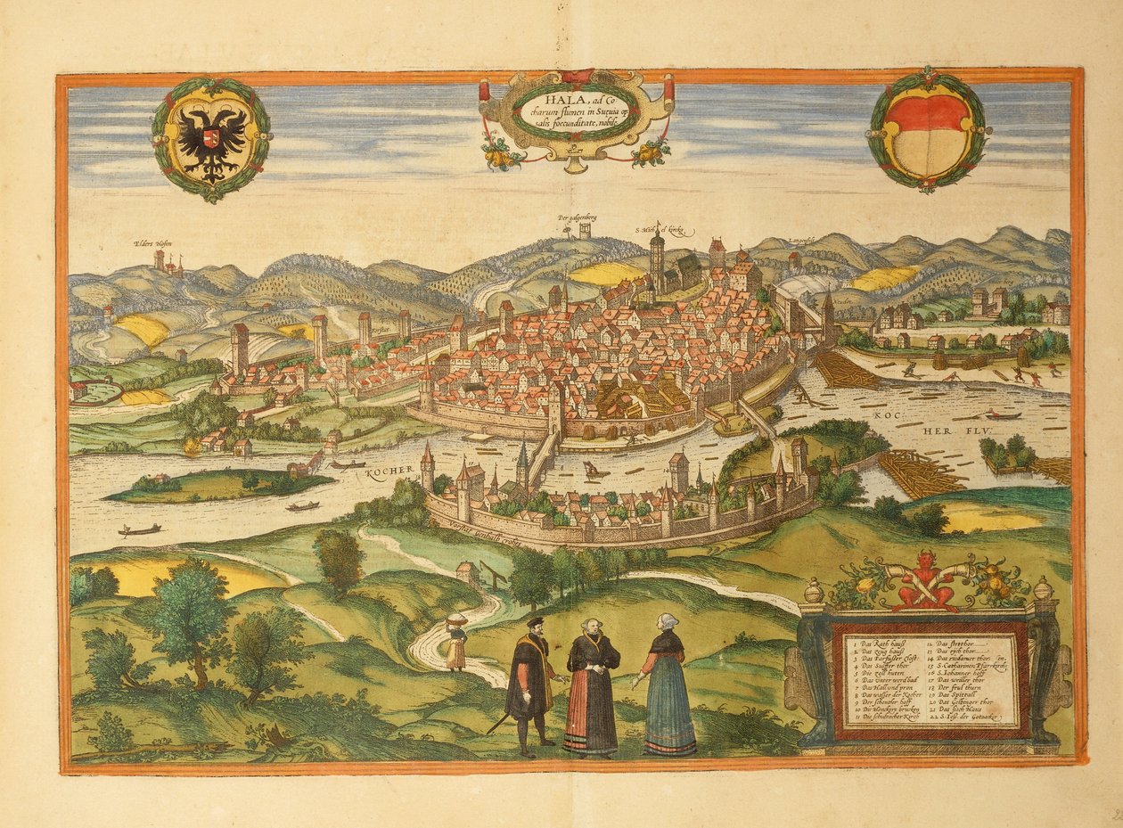 Halle an der Saale térképe a Civitates Orbis Terrarumból, Georg Braun alkotó: Georg Braun and Hogenberg Franz