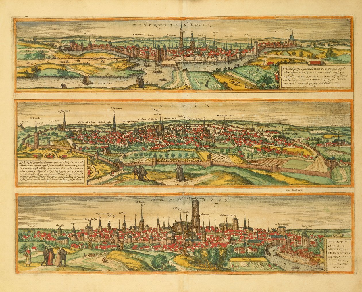 Hertogenbosch, Leuven és Mechelen térképe a Civitates Orbis Terrarumtól, Georg Braun alkotó: Georg Braun and Hogenberg Franz