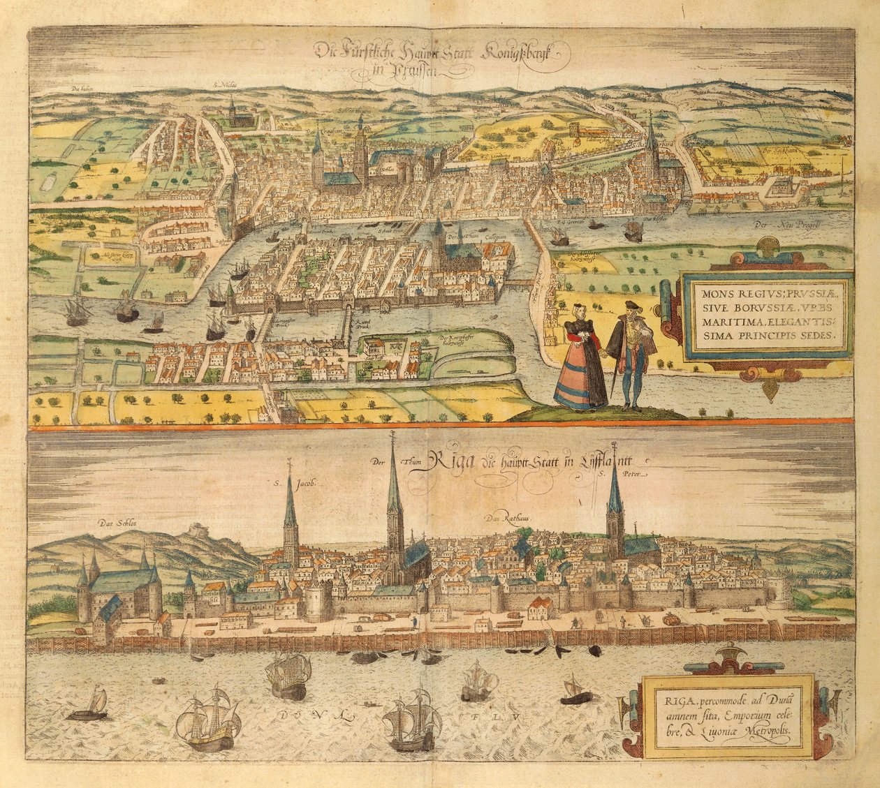 Königsberg és Riga térképe az Amerikai Egyesült Államokból, Georg Braun alkotó: Georg Braun and Hogenberg Franz